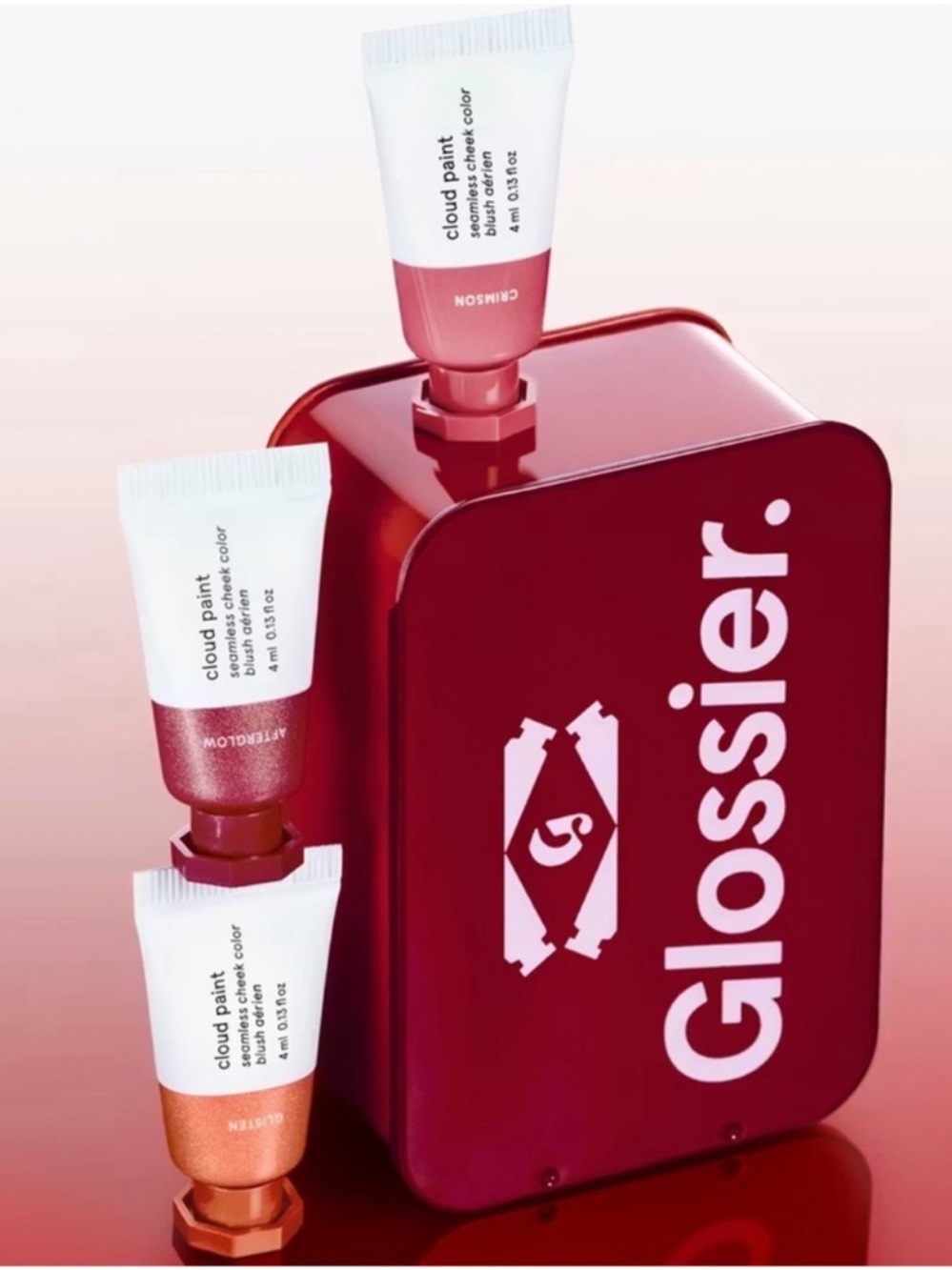 Glossier Mini Cloud Paint Trio Tin - Afterglow, Glisten & Crimson Blush